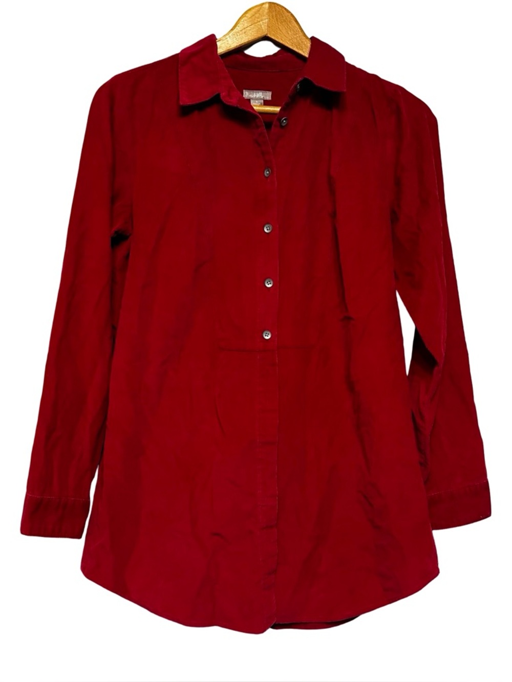 J. Jill Red Corduroy Cotton Half Button Front Tunic Blouse SZ Small Long Sleeve